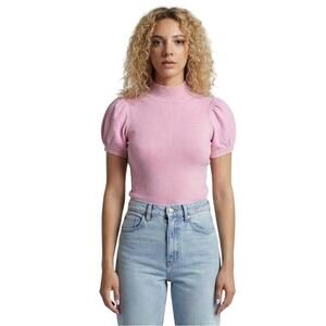 Express Sweater Pink Knit Y2K Mock Neck Pullover Buckle Sleeves Med